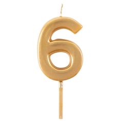 Number 6 Candle Gold Color