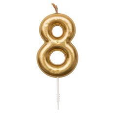 Number 8 Candle Gold Color