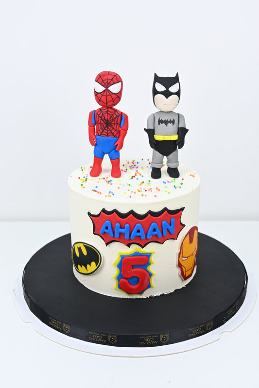 Spider man & batman cake