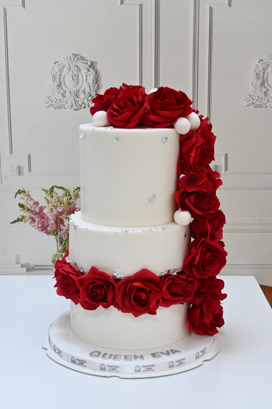White & Red Roses Elegance Cake