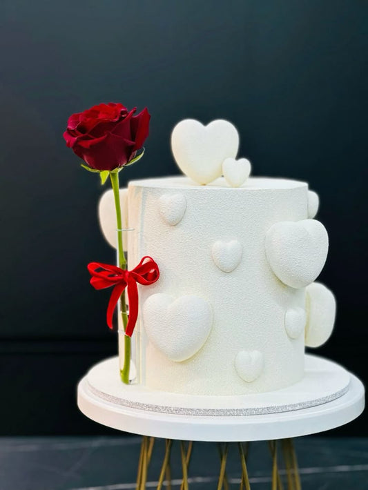 White Heart & Red Rose Cake