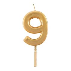 Number 9 Candle Gold Color